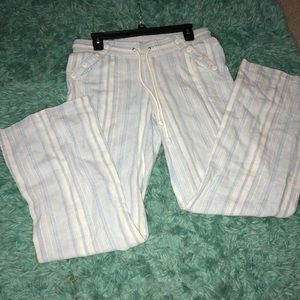 Blue and white striped linen pants